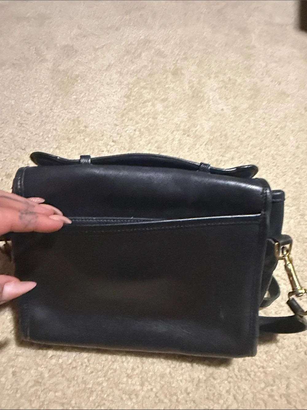 Vintage Coach Black Leather Turn-Lock Crossbody with Top Handle